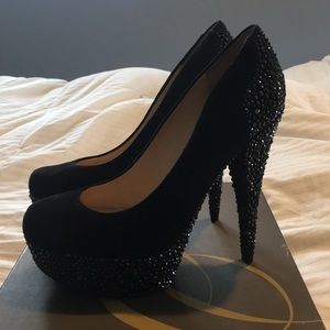 bedazzled black platform heels
